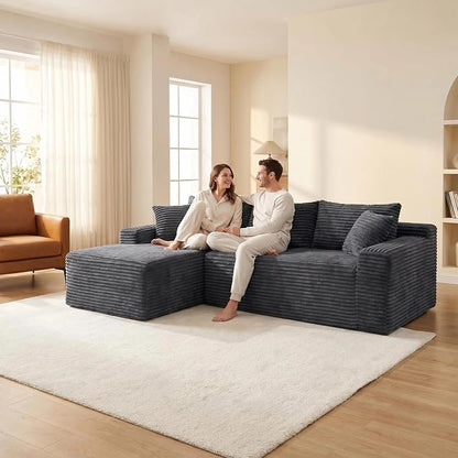 95" L-Shaped Cloud Sectional Couch, Left Facing Modular Compressed Boneless Sectional Sofa with Chaise Lounge, Plush Corduroy Boneless Corner Sofa for Living Room
