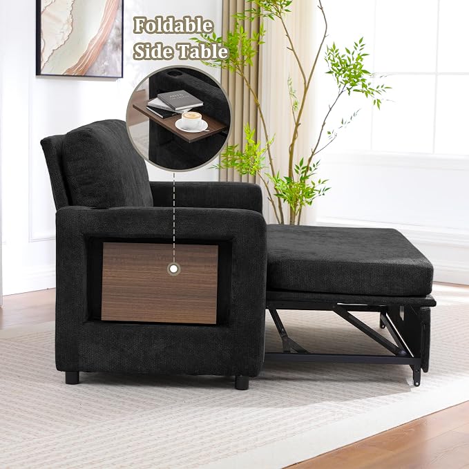 3 in 1 Folding Convertible Sleeper Sofa Bed Pull Out Couch with Side Pockets USB Port Side Table Loveseat Sofa Bed with Adjustable Backrest for Living Room Bedroom 66" Black 2 SEAT