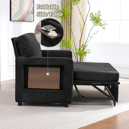 3 in 1 Folding Convertible Sleeper Sofa Bed Pull Out Couch with Side Pockets USB Port Side Table Loveseat Sofa Bed with Adjustable Backrest for Living Room Bedroom 66" Black 2 SEAT