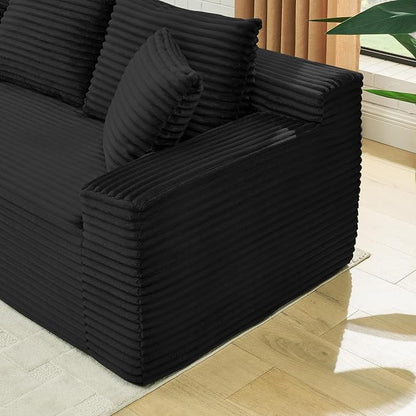 115" U-Shaped Cloud Sectional Couch, Modular Compressed Boneless Sectional Sofa W/Reversible Ottoman Chaise Lounge, Plush Corduroy Boneless Symmetrical Sofa for Living Room