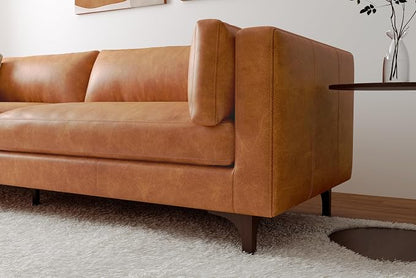 Valencia Mary Leather Couch 93" | Top Grain Nappa 11000 Leather Wide Seat, Solid Wood Frame, Plush Cushioning, Top-Stitched French Seams, Saddle Tan
