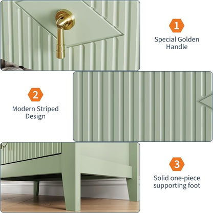 GarveeHome Fluted Dresser for Bedroom, 27.5" Wide 3-Drawer Wood Dresser, Modern Chest of Drawers, Storage Organizer Cabinet for Living Room, Hallway, Entryway, Green