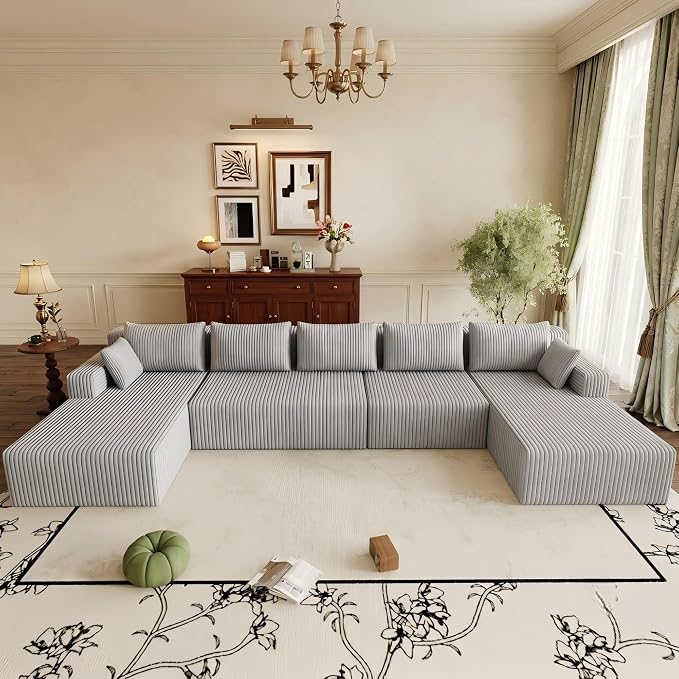 Flexible Combination Cloud Sectional Boneless Couches with Double Chaise,157" Oversized U Shaped Modular Sofa No Assembly Required Foam-Filled Deep Seat Sofa & Couch for Living Room,Apartment
