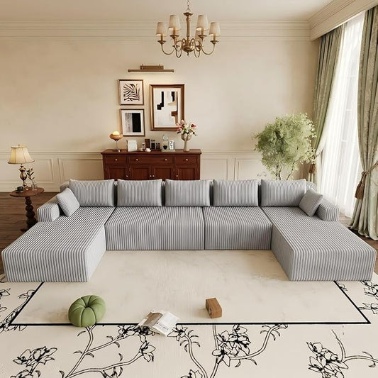 Flexible Combination Cloud Sectional Boneless Couches with Double Chaise,157" Oversized U Shaped Modular Sofa No Assembly Required Foam-Filled Deep Seat Sofa & Couch for Living Room,Apartment