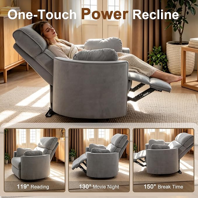 450lbs Oversized Power Recliner Chair, 53" Extra Wide Electric Recliner for Big and Tall Adults, Single Sofa with USB & Type-C Ports, Pillows, Chair for Living Room, Bedroom, Office (Gray)