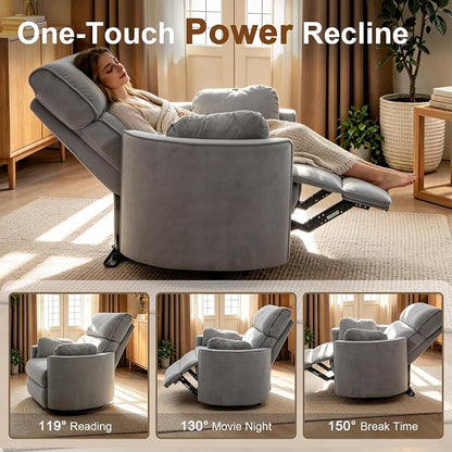 450lbs Oversized Power Recliner Chair, 53" Extra Wide Electric Recliner for Big and Tall Adults, Single Sofa with USB & Type-C Ports, Pillows, Chair for Living Room, Bedroom, Office (Gray)