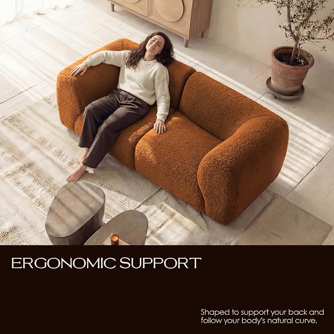 76" Loveseat Modular Sofa with High-Density Foam, 2-Piece Curved Sectional Couches, Boneless Sherpa Deep Seat Couch with Armrest, Cloud Soft Lounge Modern Sofas for Living Room – No Assembly, Brown