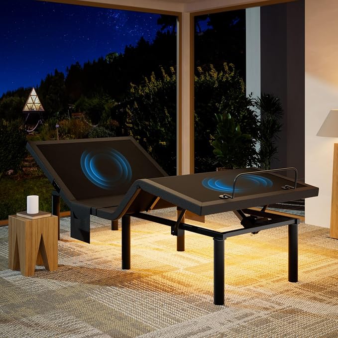 Marsail NS1 Twin XL Adjustable Bed Base with Massage- Smart Dual Motor Bed Frame with Wireless Remote, 3-Min Assembly, Zero Gravity, Under Bed Lighting, 4 USB Ports