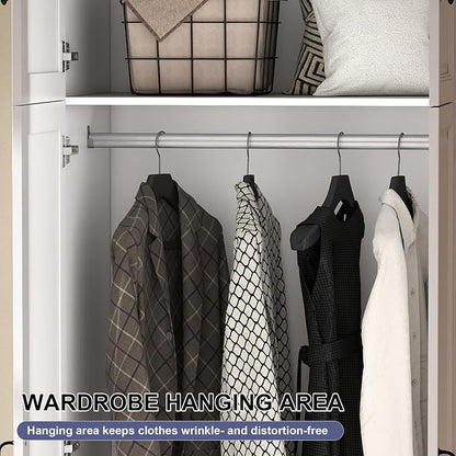 White Armoire Wardrobe Closet: 88" Extra Tall Wardrobe Closet with 4 Drawers, Bedroom Armoires with 4 Doors, Wood Large Armoire with Top Cabinet (White, 63")