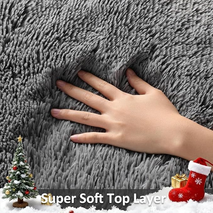 Ophanie Runner Rug for Hallway, 2x6 Washable Non-Slip Fluffy Soft Bedside Rugs 2 Pack, Bedroom Living Room Shaggy Gray Carpet for Kids Girls Boys Dorm Nursery Decor,Grey with Over 99 pcs Pile fibers