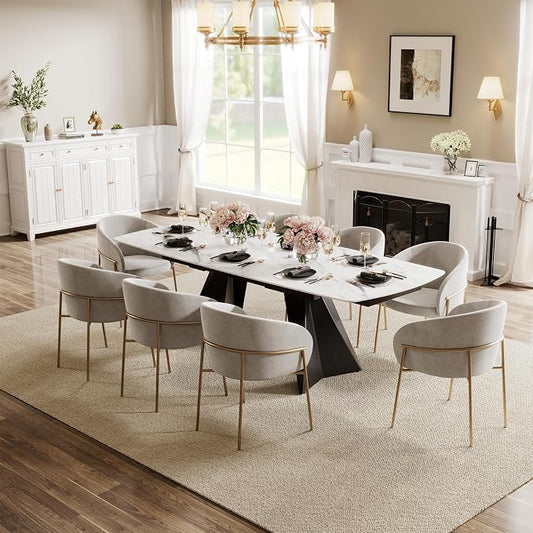Honyee Extendable Dining Table with Leaf, 65 to 95 Inch Rectangular Sintered Stone, Modern Large Dining Room Table Seats 6 8 10 12, Metal Base, Marble Look for Family Gatherings