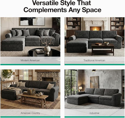 Novilla 138" Modular Sectional Sofa, Modular Sectional Couches for Living Room, Chenille Removable Cover Cloud Couch with Smarts Coil® Support U-Shaped Boneless Couch(Dark Grey, 4 Seater + 4 Ottoman)
