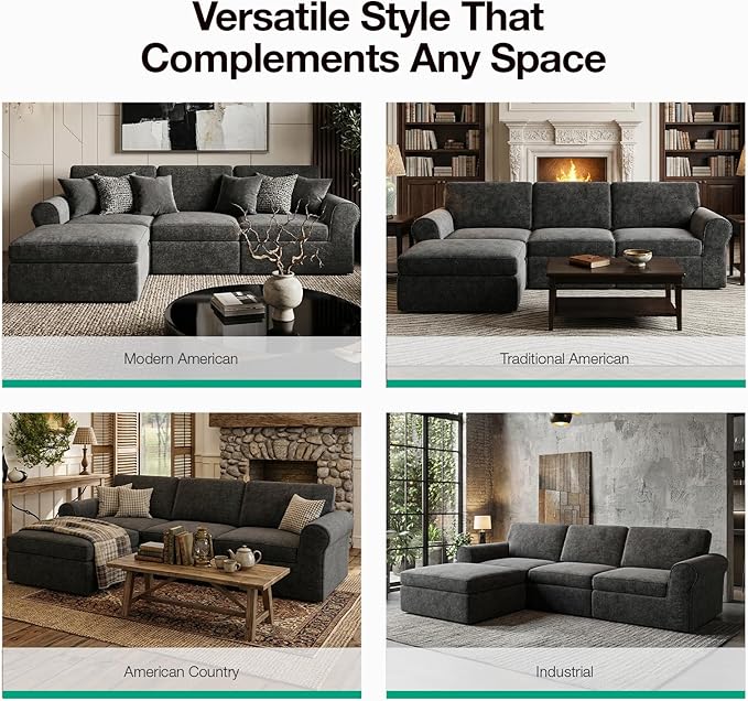 Novilla 108" Modular Sectional Sofa, Modular Sectional Couches for Living Room Bedroom, Chenille Removable Cover Cloud Couch with Smarts Coil® Support L-Shaped Couch(Dark Grey, Right-Arm Chair)