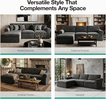 Novilla 108" Modular Sectional Sofa, Modular Sectional Couches for Living Room Bedroom, Chenille Removable Cover Cloud Couch with Smarts Coil® Support L-Shaped Couch(Dark Grey, Right-Arm Chair)