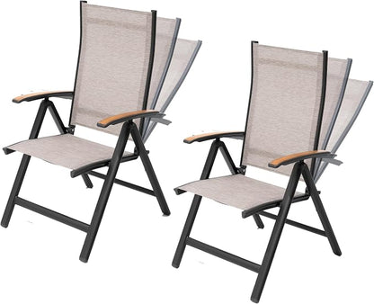 Pellebant 2 Pieces Aluminum Outdoor Dining Chairs, Patio Foldable Adjustable Backrest Armchairs, Weather Resistant Outdoor Furniture Set for Deck Porch & Backyard