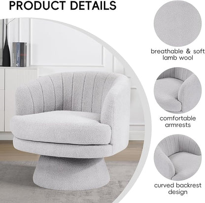 CANMOV Swivel Accent Chair with Armrest Set of 2, Modern 360 Degree Swivel Barrel Chair with Curve Back and Soft Cushion,Comfy Round Sherpa Teddy Armchair Single Sofa for Living Room, Light Grey