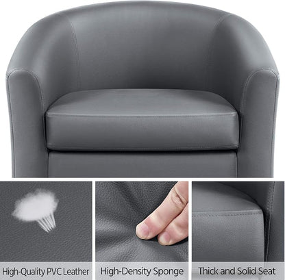 Topeakmart Faux Leather Club Chair, Modern Accent Chair and Cozy Barrel Armchair with Sturdy Wood Legs for Living Room Bedroom Reception Room, Gray
