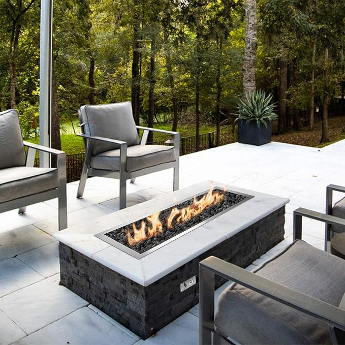 Stanbroil 30 x 6 Inch Linear Natural Gas Fire Pit Burner Kits with Spark Ignition, 304 Stainless Steel Firepit Replacement for Outside Fire Table Backyard, 54,000 BTU'S Max