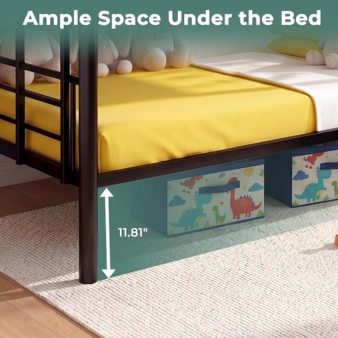 Bunk Bed Twin Over Twin, Metal Bunk Bed with Side Ladder and Safety Guardrail, Space-Saving Twin Bunk Beds for Kids, Teens & Adults, No Box Spring (Side Laddder, Black)