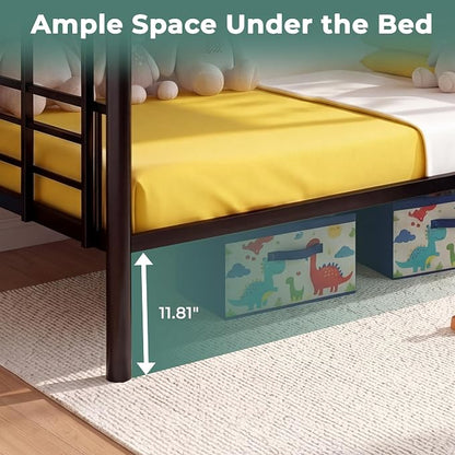 Bunk Bed Twin Over Twin, Metal Bunk Bed with Side Ladder and Safety Guardrail, Space-Saving Twin Bunk Beds for Kids, Teens & Adults, No Box Spring (Side Laddder, Black)