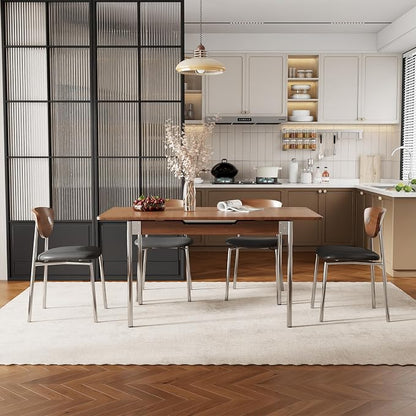 Walnut Extendable Dining Room Table for 4-8 People,Expandable Dining Table from 47.2 to 59 Inches,Wood Dining Table with Heavy-Duty Stainless Legs,Modern Kitchen Table for Small Spaces,Easy Assembly