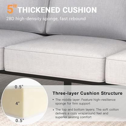 Aluminum Outdoor Loveseat, Oversized Patio Couch, Modern Sofa All Weather Metal Furniture Set with 5" Cushions (Black/Light Grey)