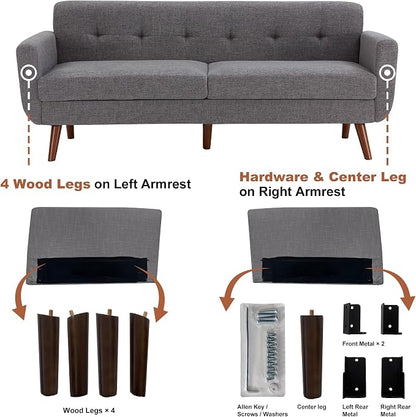 Kingfun 77.2" W Loveseat Sofa, Mid Century Modern Decor Love Seat Couches for Living Room, Button Tufted Upholstered Furniture, Solid & Easy to Install Small Couch for Bedroom Office Apartment, Gray