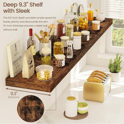Vivelove Floating Shelves for Wall Mounted, 48 Inches Long Shelves, Display Shelf for Bathroom Living Room Kitchen Bedroom Office Farmhouse Home Decor, 48" X 9.3" X 1.5" - Set of 2, Rustic Brown