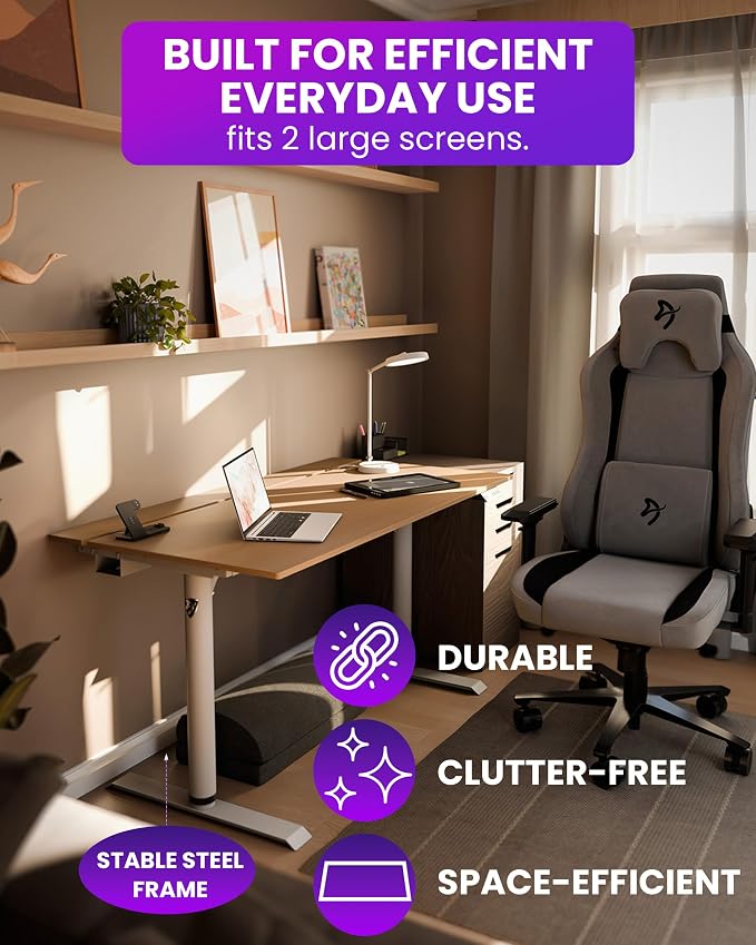Arozzi Arena Nordico Gamer Desk – 55x27.6” Electric Standing Table – PC Gaming Desk with Storage for Cables - Dual Cable Baskets, Split Tabletop, Monitor Arm Friendly - Dark Walnut
