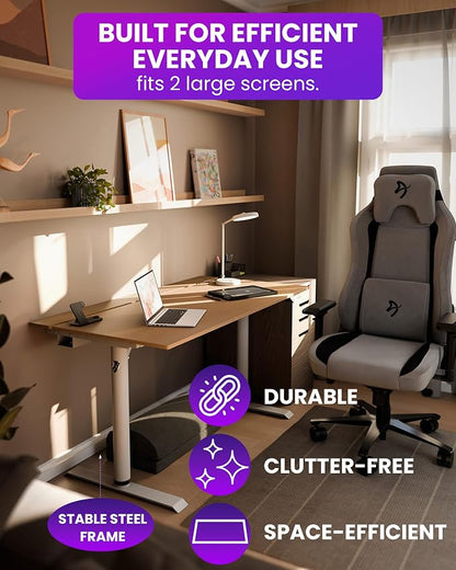 Arozzi Arena Nordico Gamer Desk – 55x27.6” Electric Standing Table – PC Gaming Desk with Storage for Cables - Dual Cable Baskets, Split Tabletop, Monitor Arm Friendly - Dark Walnut