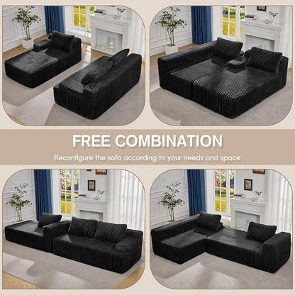 Hobestluk Boneless Couch Modular Sectional Sofa L-Shape Oversized Chaise | 108" Left Facing Chaise Black,Memory Foam,Removable Cover,Non-slip Bottom,No Assemble Required,Living Room Furniture