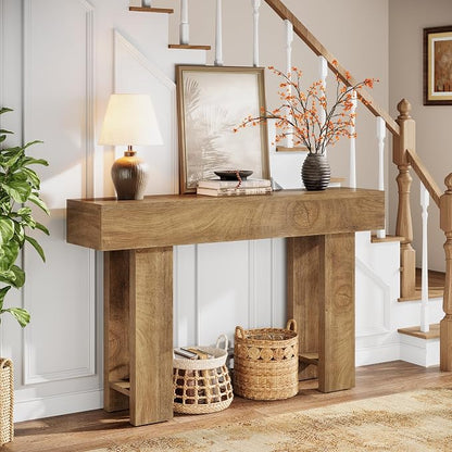 Cealform Console Tables for Entryway, 47.2 Inches Long Sofa Table Behind Couch, Farmhouse Wooden Style Entry Way Table for Living Room, Hallway, Entrance, Foyer (Light Brown)