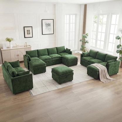 80" Cloud Modular 3 Seater Sofa with Storage, Modern Upholstered Storage Sofa Couch Deep Seat, Sectional Sofa Chenille Comfy Couch with Armrests for Living Room, Small Space, Green