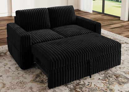 HONBAY Modular Pull Out Sofa Bed,Corduroy Loveseat, Couches for Living Room,Black