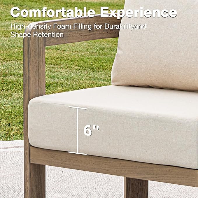 Aluminum Outdoor Patio Sofa, 3-Seat All-Weather Metal Modern Couch with Washable Thick Cushion for Garden/Backyard/Porch, Beige | All-Weather Metal