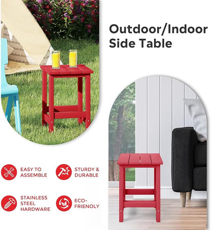Costaelm Paradise Kids 3-Piece Outdoor HDPE Plastic Square Side Table and Rocking Chairs Set, Red