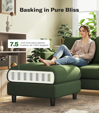 Welzona Loveseat, 51" Small L Shaped Couch, Comfy Teddy Love Seat with Ottoman Set, Tool-Free Setup Loveseat Sofa with Ottoman, All-Wood Small Sofa Couch for Bedroom, Couch for Living Room, Green