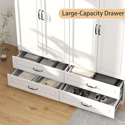 Armoire Wardrobe Closet with Drawers: Bedroom Armoires with Hanging Rod, Wooden Closet Cabinet for Hanging Clothes, Tall Wardrobes Closets with Doors and Shelves (White, 63")