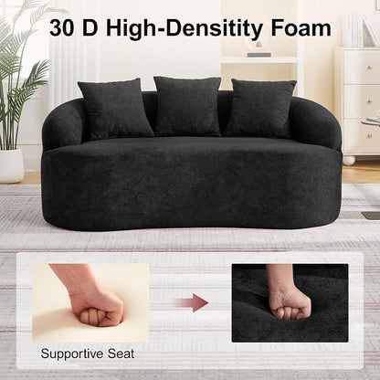 65" Boneless Curved Loveseat Sofa, Deep Seat Love Seat Couches, Modern 2 Seater Curved Couch with 3 Throw Pillows, Compressed Floor Sofa for Living Room Small Spaces, No Assembly, Black