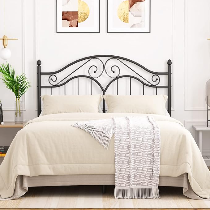Headboard for Full Size Bed Frame Vintage Platform Bed Metal Headboard Only | Height Adjustable,Sturdy and Stable,Easy Assembly,Black