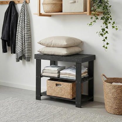 GAOMON Sturdy 3-Tier Bamboo Shoe Rack Bench – Modern Entryway Organizer with Storage Shelf & Seating, Supports 130kg, Multipurpose Furniture for Closet, Bedroom, Living Room – Black