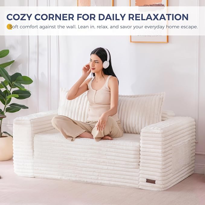 MAXYOYO Convertible Sofa Bed, 2 in 1 Folding Couch Bed for Small Space, Pull Out Loveseat Sofa Couch with Large Back Pillow, Plush Faux Fabric Lounge Couch for Living Room, Apartment, Beige