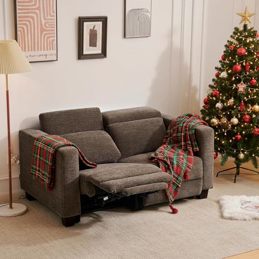 MCombo 62.2'' Reclining Loveseat, Wall Hugger Power Loveseat Recliner Sofa with Adjustable Headrest, USB A & C Charge Ports, Wood Legs, for Living Room (Fabric HL198M1)(Coffee)
