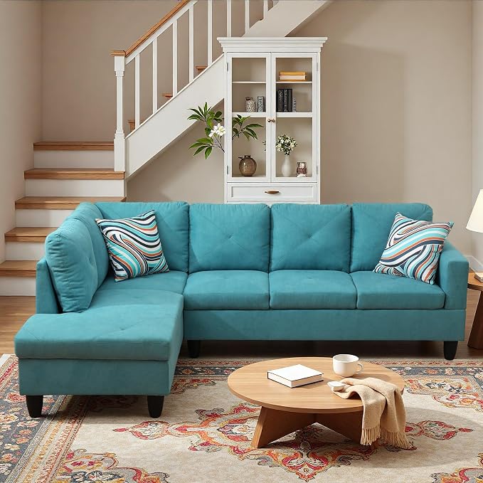 L-Shaped Sectional Sofa, Modern 4-Seat Couch with Left Facing Chaise, Sectional Couch for Living Room, Apartment, Office, Blue