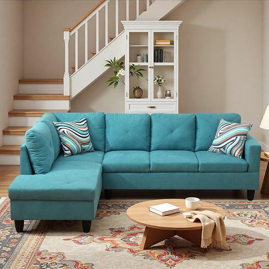 L-Shaped Sectional Sofa, Modern 4-Seat Couch with Left Facing Chaise, Sectional Couch for Living Room, Apartment, Office, Blue