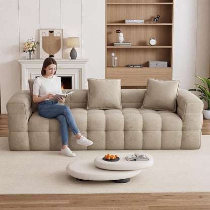 91.3" Boneless Couch,Comfy Cloud Sectional Sofa with Deep Seat,Modern Upholstered Chenille Love Seat Sofa, Oversized Couches for Living Room, No Assembly Required Tufted Sofas, Light Brown