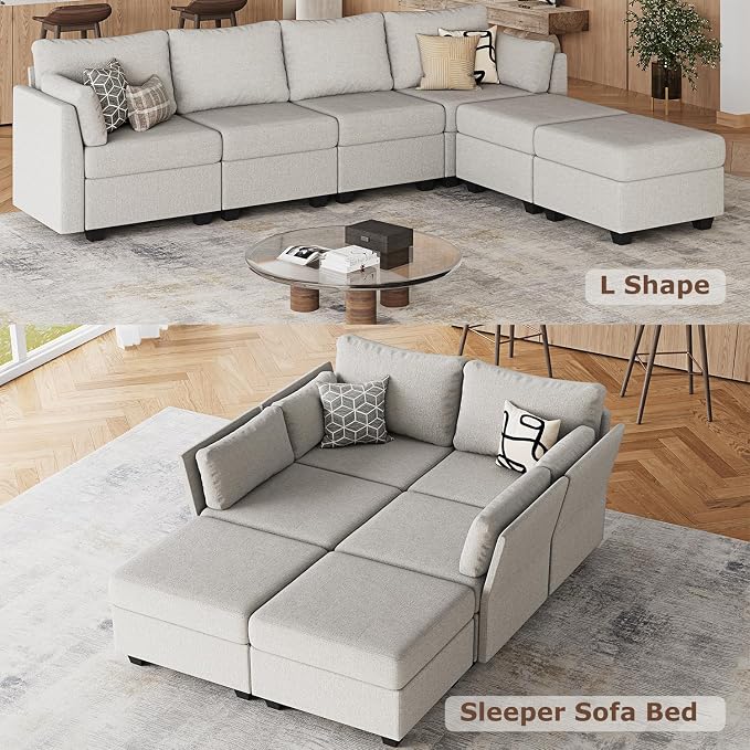 Huatean Home 114.17" Modular Sectional Sofa, 6 Seat Modular Couch with Storage, Memory Foam, Convertible Sectional Couches for Living Room, U Shaped Comfy Modular Sofa with Chaise, Light Grey