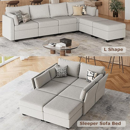 Huatean Home 114.17" Modular Sectional Sofa, 6 Seat Modular Couch with Storage, Memory Foam, Convertible Sectional Couches for Living Room, U Shaped Comfy Modular Sofa with Chaise, Light Grey