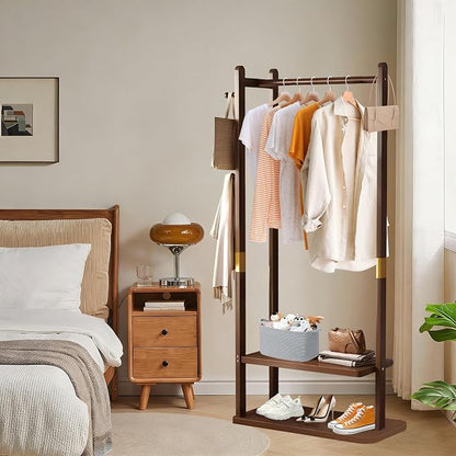 Wooden Coat Rack Freestanding, Hall Tree Hanger With Resin Hooks, Adjustable Heavy Duty Coat Rack for Hanging Clothes Bags Hats in Living Room Bedroom (coat rack, Walnut-23.6x11.4x64.1 in)