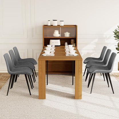 HIPIHOM 86.6" Extendable Kitchen Table Set for 6, Storage Cabinet | Space-saving Extendable MDF Dining Set with 6 Grey Chairs, Family Meal, Apartment, Small Room